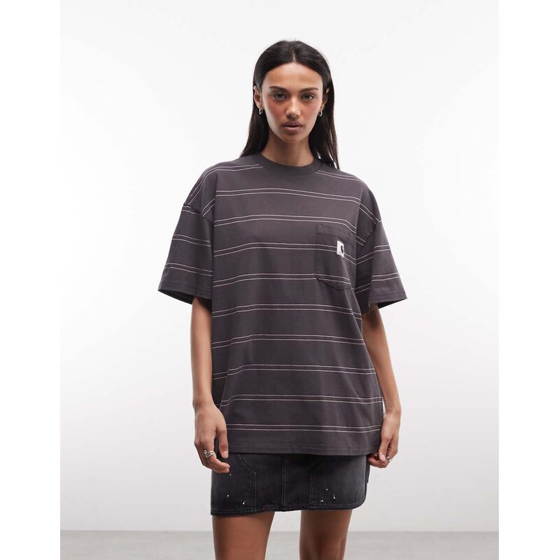 Carhartt WIP bert stripe pocket t-shirt in graphite multi-Grey