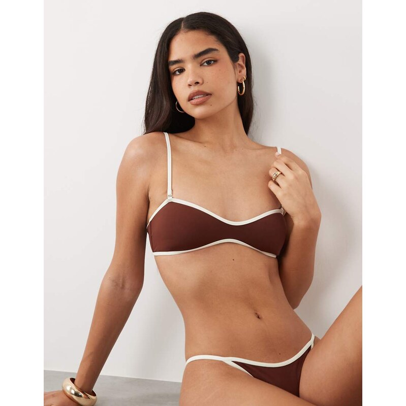 Mango bikini top in brown with white trim