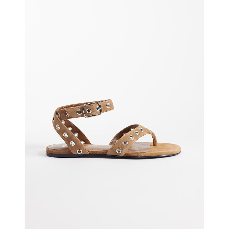 Mango 100% leather gladiator sandal with studs in sand-Brown