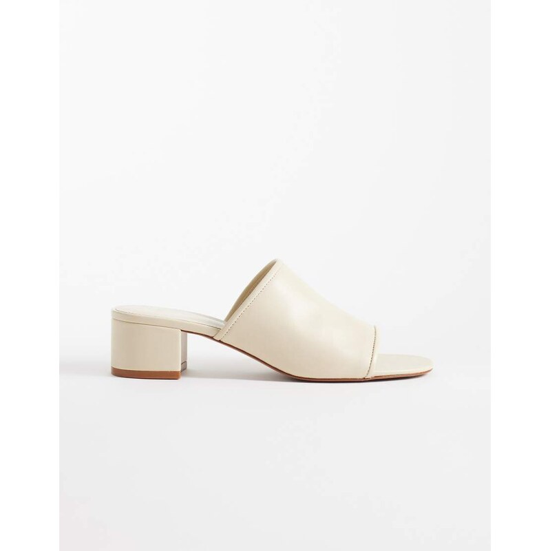 Mango 100% leather low block heeled sandal in ecru-Neutral