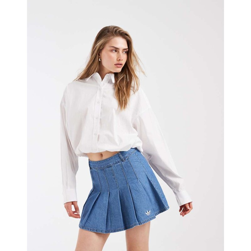 adidas Originals Denim pleated skirt in indigo denim-Blue