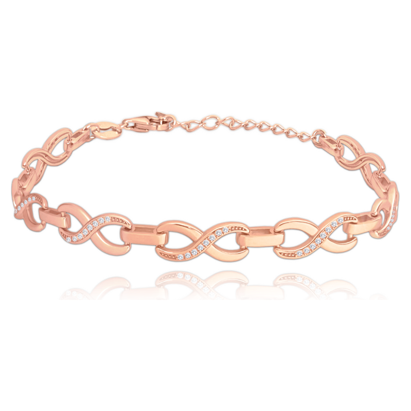 MINET Rosegold stříbrný náramek NEKONEČNO se zirkony