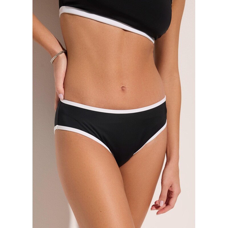 bonprix Bikinové kalhotky s kontrastními bílými švy černá Žena
