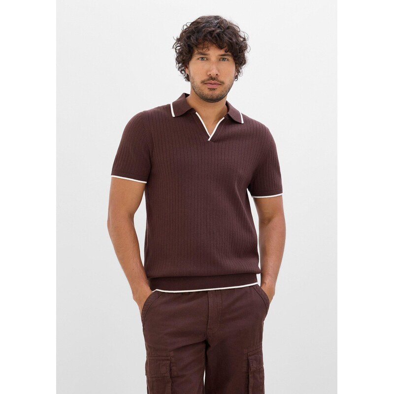 bonprix Pletené triko polo se střihem Regular Fit hnědá Muž