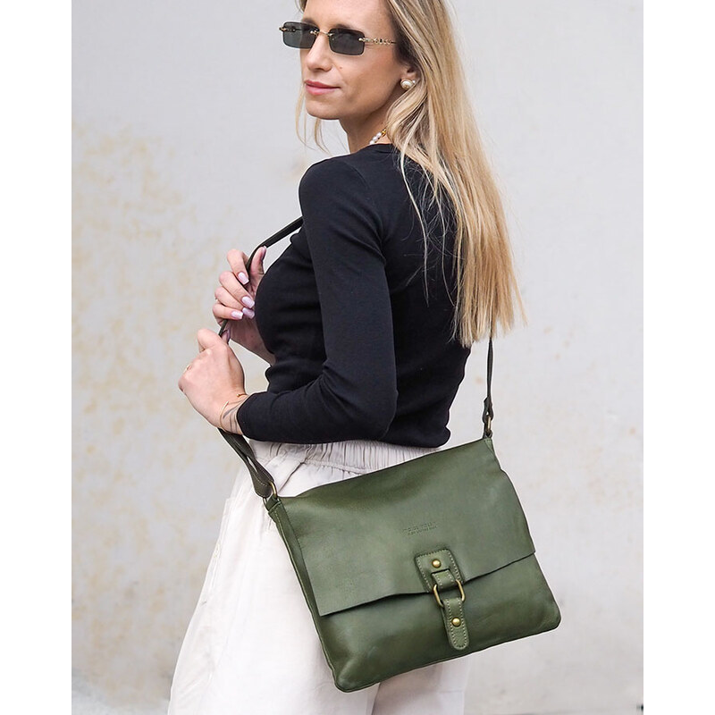 Dámská kožená crossbody kabelka Mazzini M46 zelená