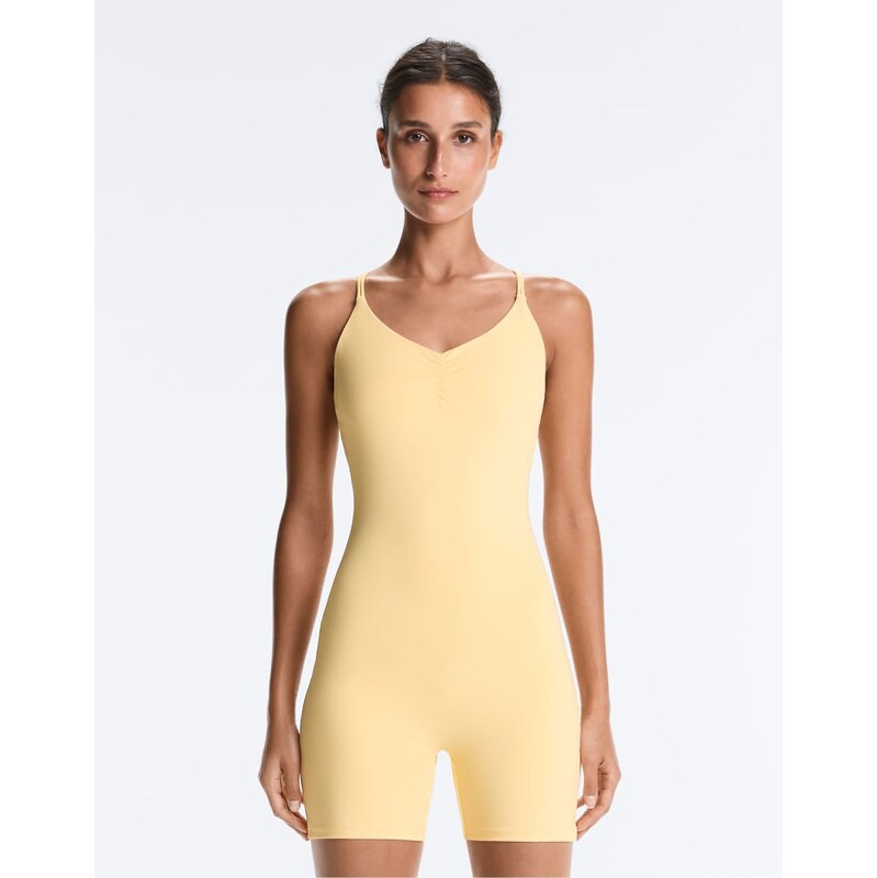 OYSHO Comfortlux short jumpsuit with knot detail in pale yellow