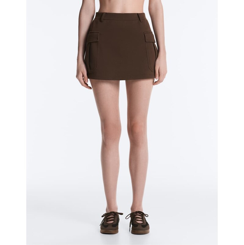 OYSHO Short piqué skirt with cotton pockets in brown