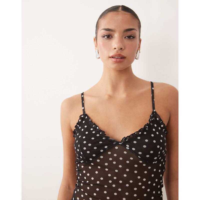ASOS DESIGN sheer mesh cami top in black polka dot-Multi