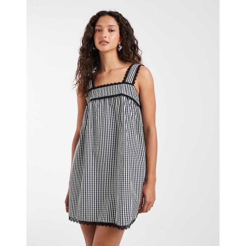Motel Sandat smock mini dress in grey gingham