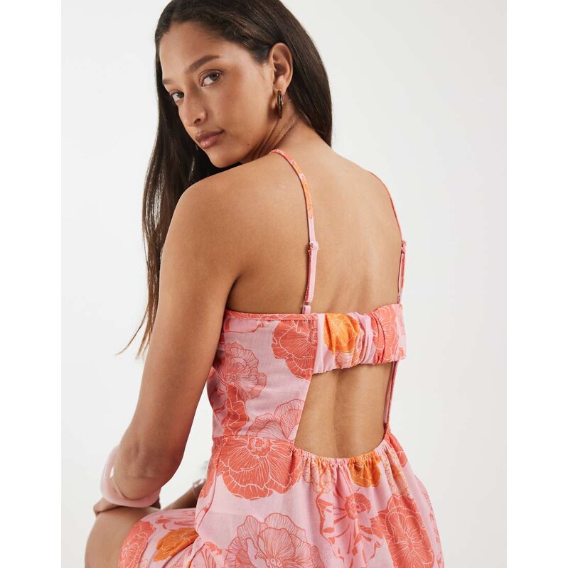 Vero Moda halter mini dress in pink and orange floral print