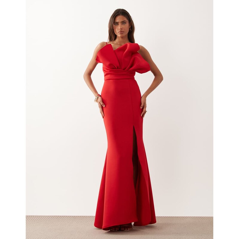 ASOS DESIGN structured neck detail maxi dress in red scuba-style