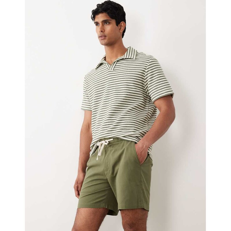 Mango cotton mix draw string shorts in khaki-Green