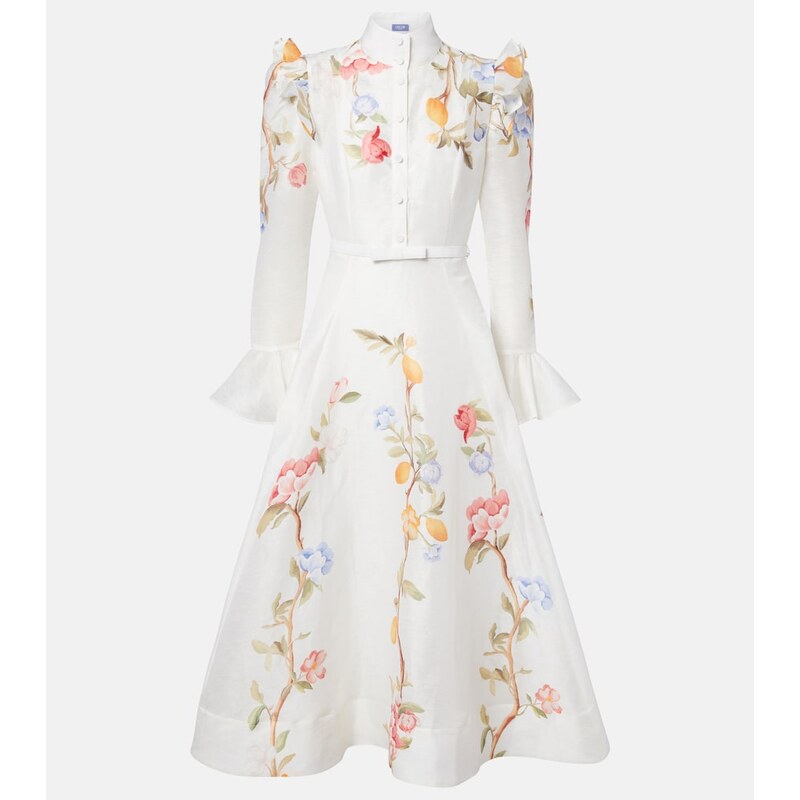 Leo Lin Selina floral ruffled linen-blend midi dress