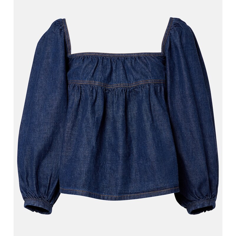 Saint Laurent Gathered denim blouse