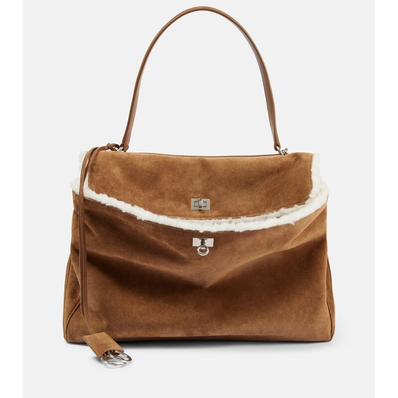 Balenciaga Rodeo Large shearling-lined suede shoulder bag