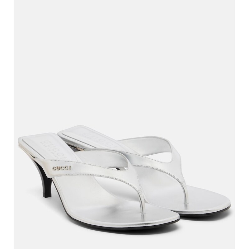 Gucci Vittoria metallic leather thong sandals