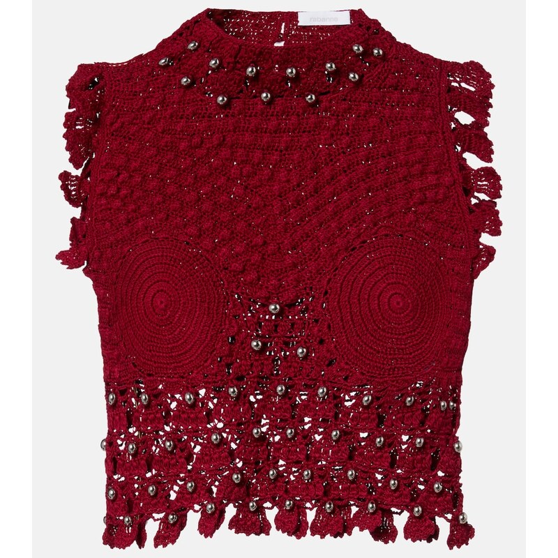 Rabanne Embellished crochet cotton top