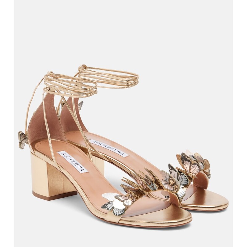 Aquazzura Papillon appliquÃ metallic leather sandals