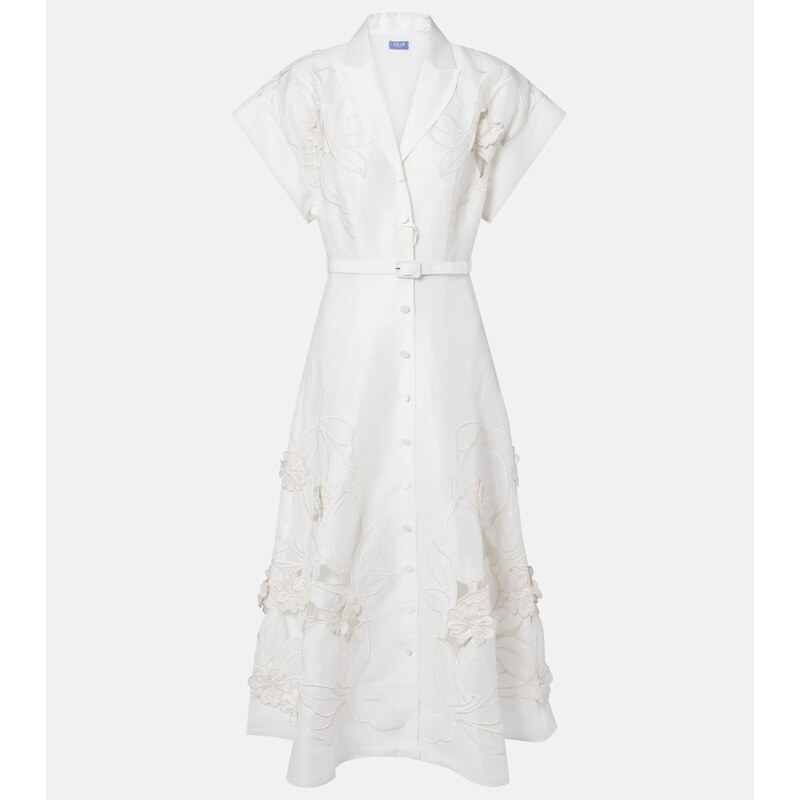 Leo Lin Aubrey floral-appliquÃ linen-blend shirt dress