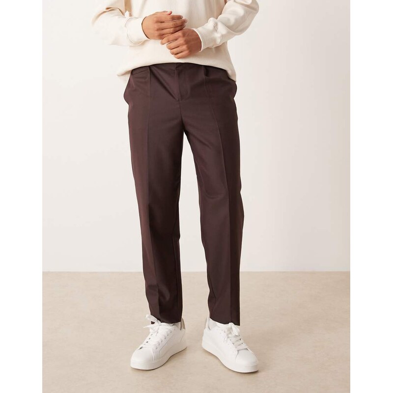 ASOS DESIGN tailored tapered trousers in dark burgundy