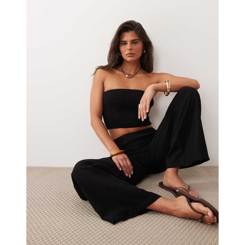 The Frolic exclusive shirred bandeau top co-ord in black