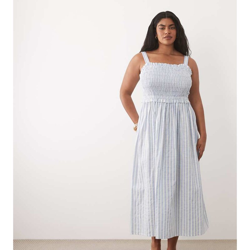 New Look Plus New Look Curve stripe shirred tie back midi dress