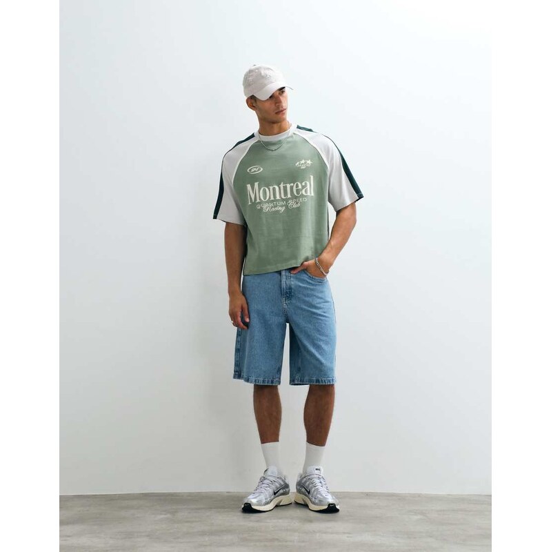 ASOS DESIGN boxy oversized cut and sew t-shirt with football