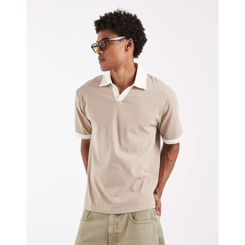 ASOS DESIGN heavyweight relaxed notch polo with contrast collar
