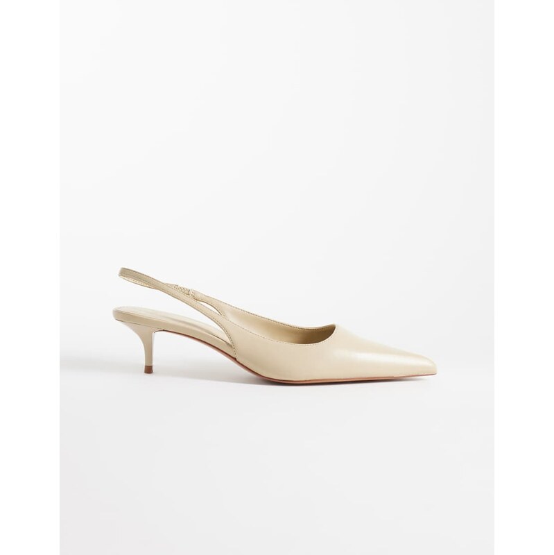 Mango 100% leather heeled slingback in ecru-Neutral