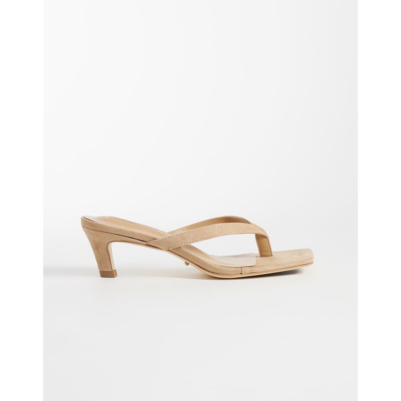 Tony Bianco Topaz kitten heel toe thong sandals in camel suede