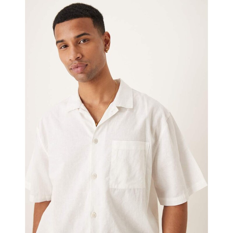 Cotton On eli linen blend short sleeve shirt in textured white