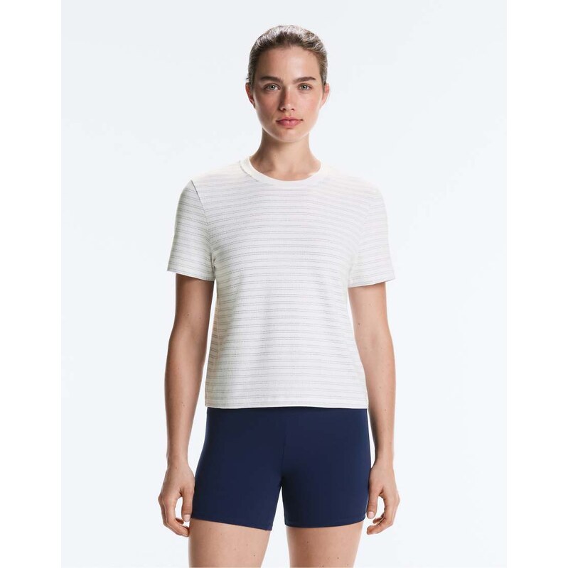 OYSHO Regular fit striped cotton blend t-shirt in navy
