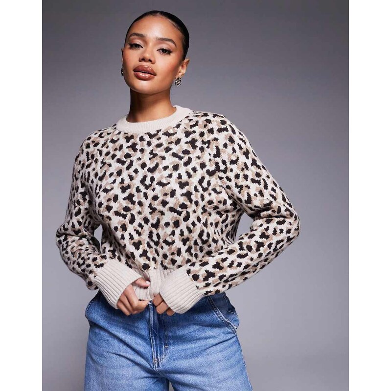 Barbour International Harley leopard knitted jumper in beige