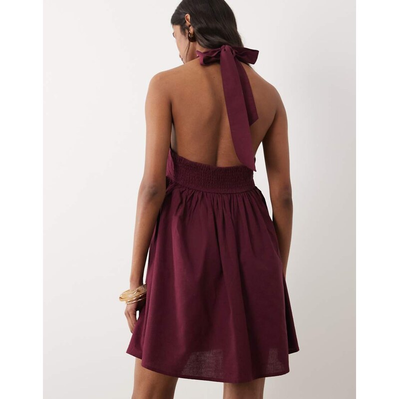 Miss Selfridge linen look halter mini dress-Red