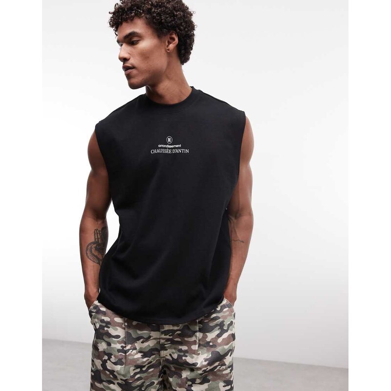 ASOS DESIGN Circular Design Collection super heavyweight oversized vest with back text print in black
