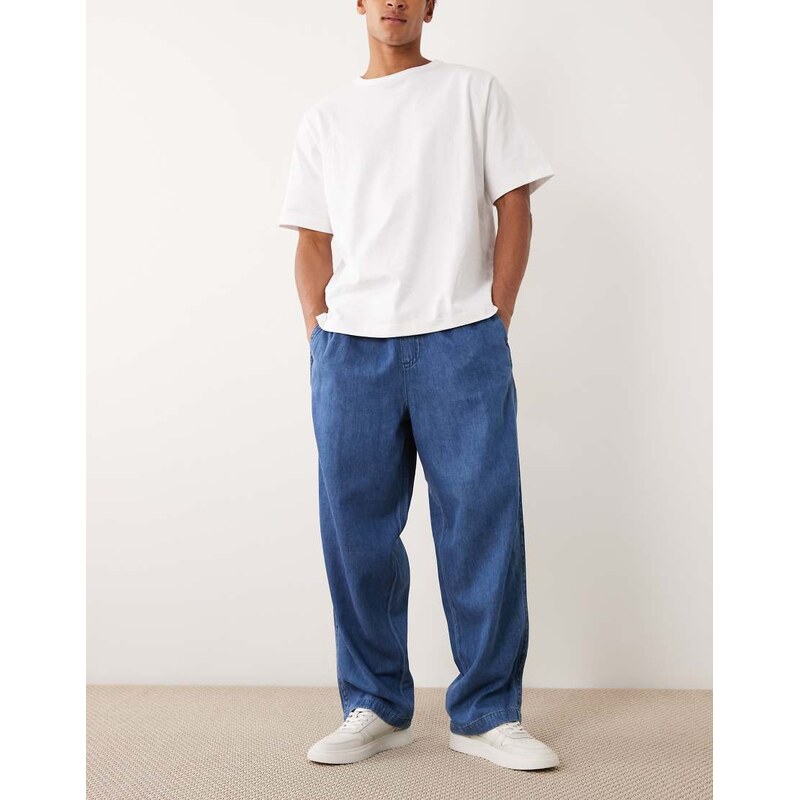 ASOS DESIGN co-ord pull on loose straight linen blend jeans in