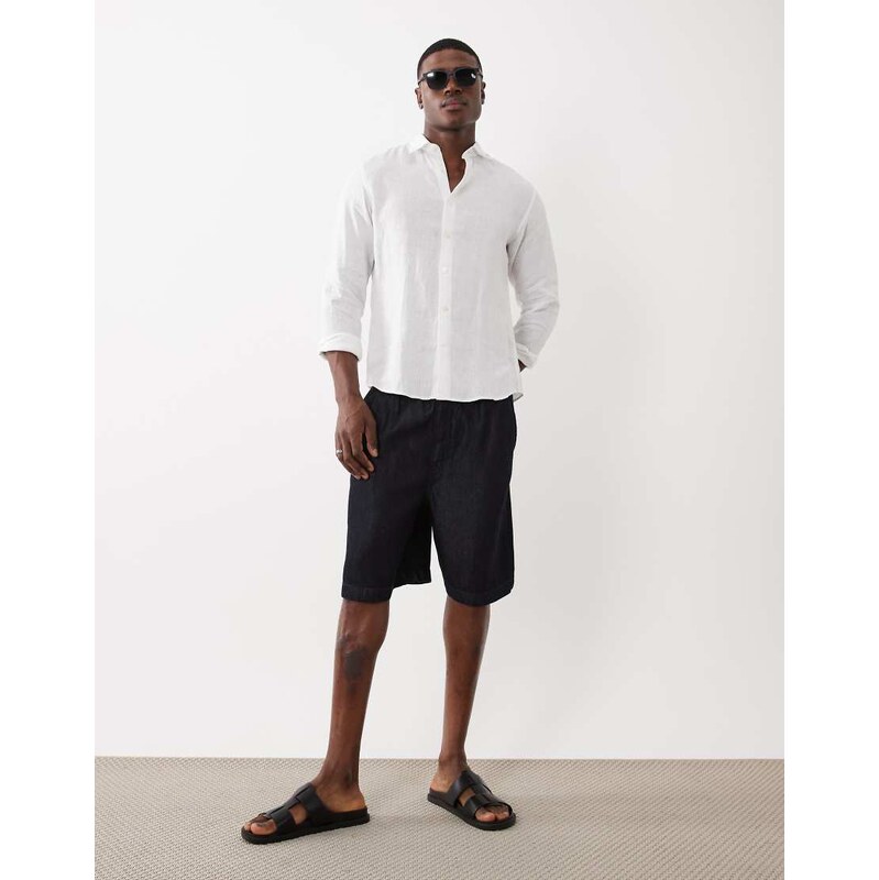 ASOS DESIGN pull on mid length linen blend denim jort in dark