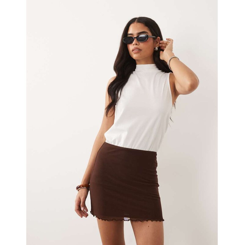 ASOS DESIGN mesh mini skirt in chocolate-Brown