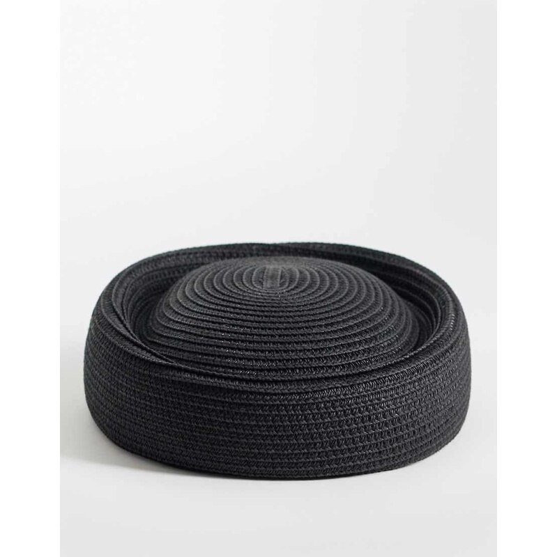 ASOS DESIGN straw pillbox hat in black