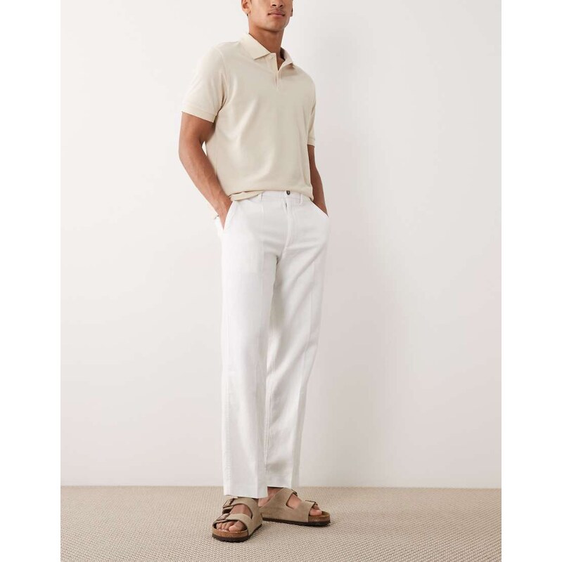 Abercrombie & Fitch pleated straight leg trousers in white