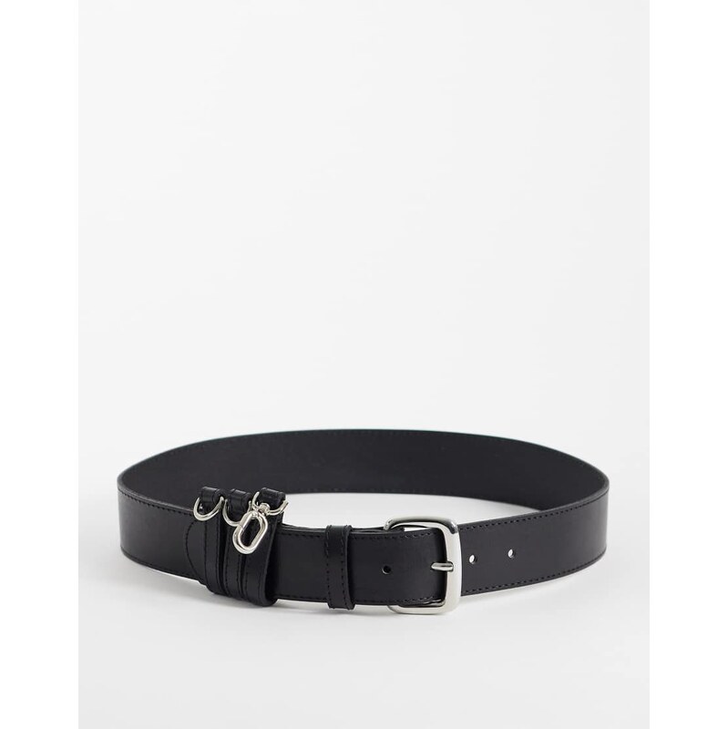 Mango 100% leather belt with buckle detail in black