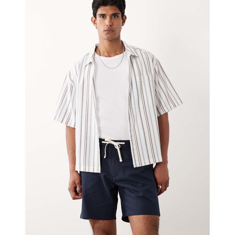 Mango cotton mix draw string shorts in navy