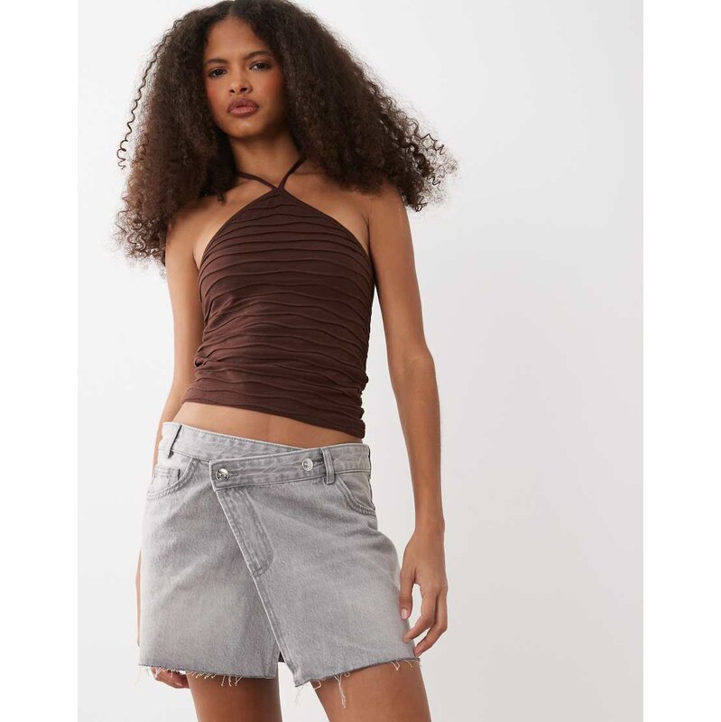 Mango Teen knitted halterneck top in brown
