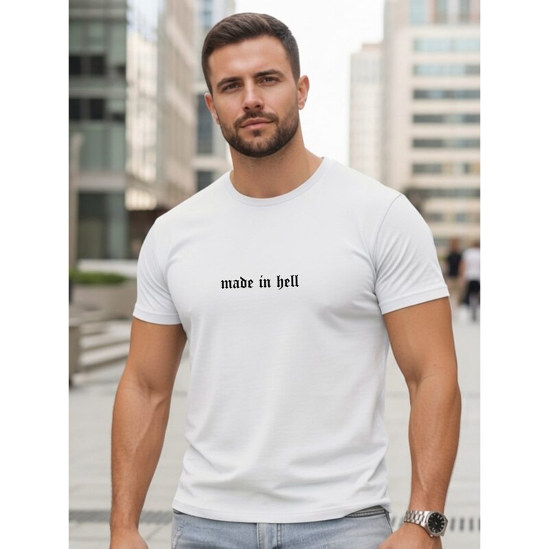 Dstreet Bílé pánské tričko s originálním nápisem