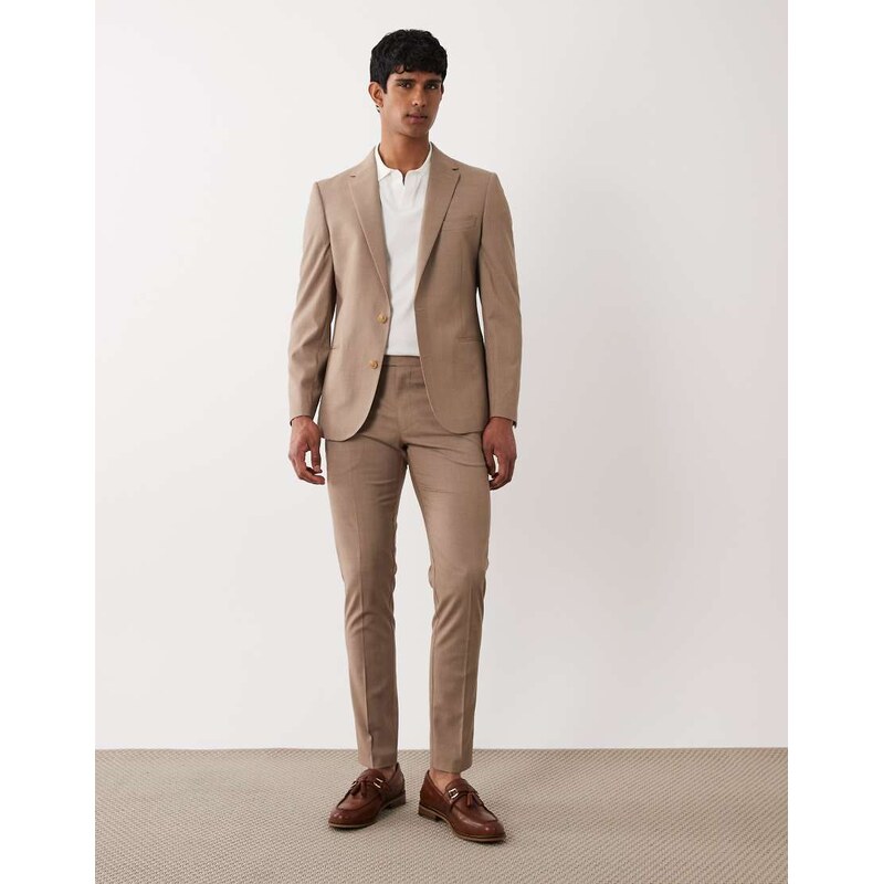 ASOS DESIGN skinny suit trousers in brown subtle check