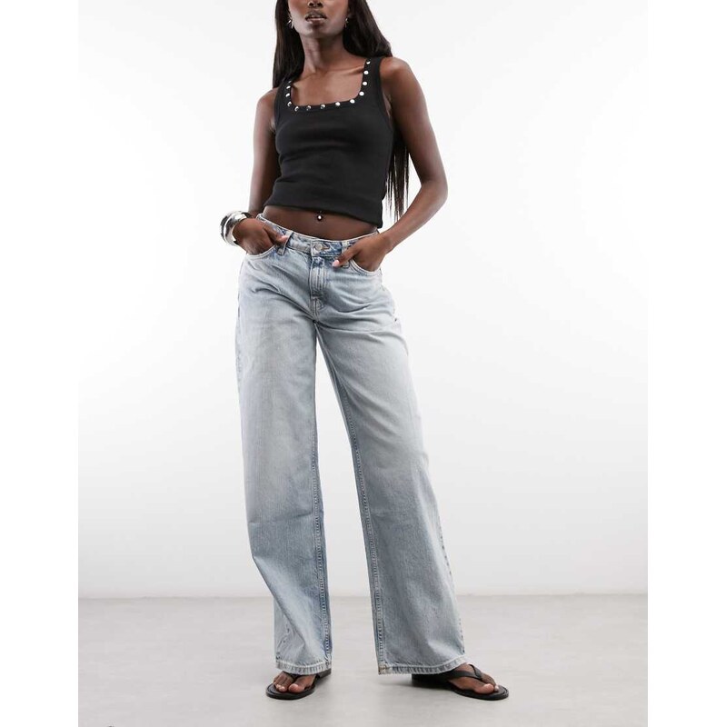 Weekday Ample low waist baggy fit jeans in light blue wash