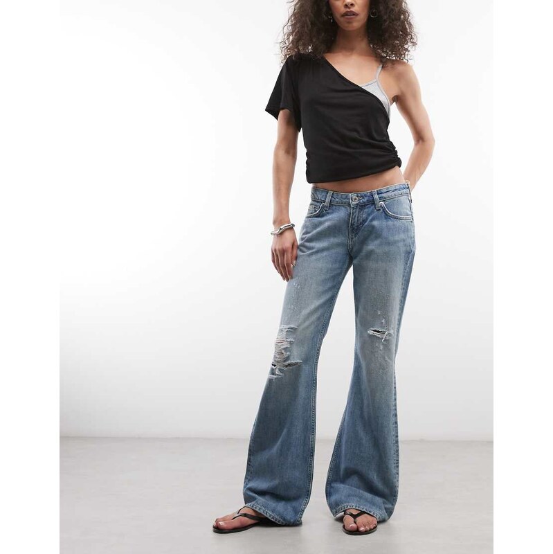 Weekday Nova low waist slim flare jeans in blue wash