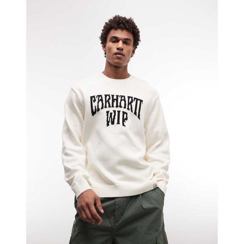 Carhartt WIP deck knit jumper in cream-White