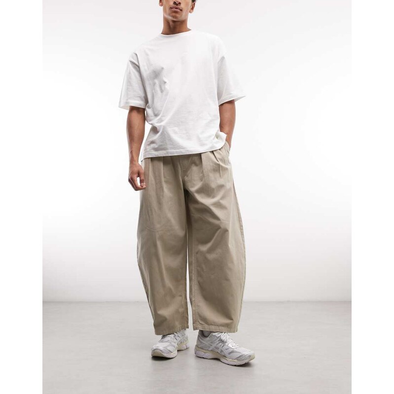 Weekday pull on barrel leg trousers in beige-Neutral