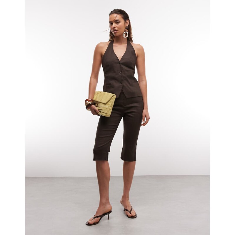 Mango Pentunia tailored capri trouser co-ord in brown